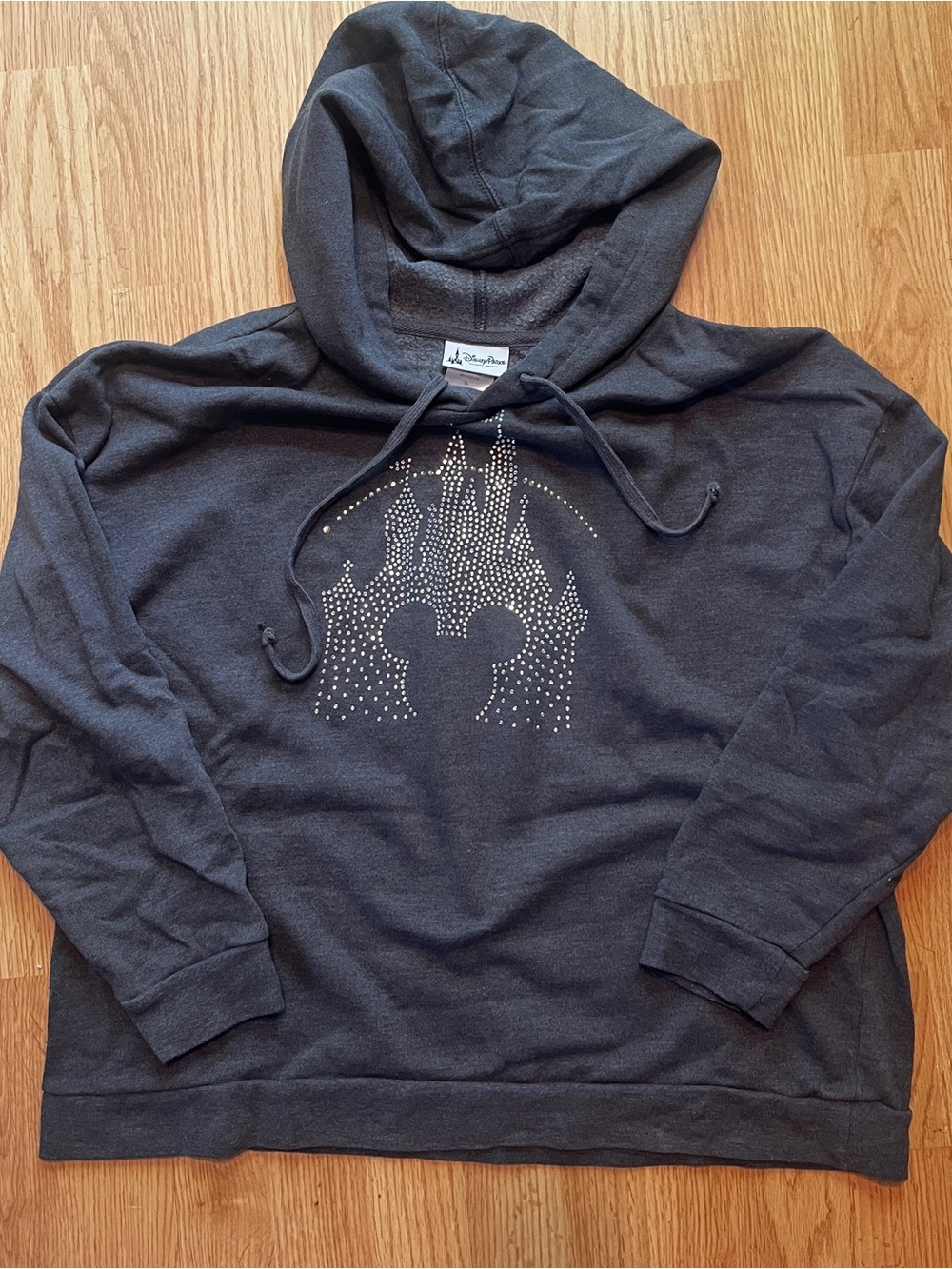 Disney Charcoal Hooded Sweatshirt with Silver Studded Castle & Mickey Design